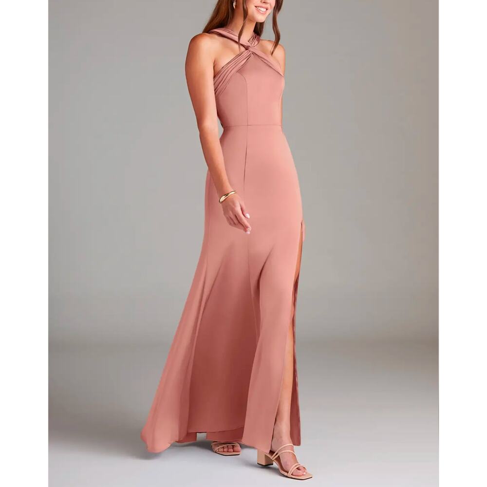 Azazie Rose Mauve Crisscross Halter Maxi Dress - Picture 14 of 14